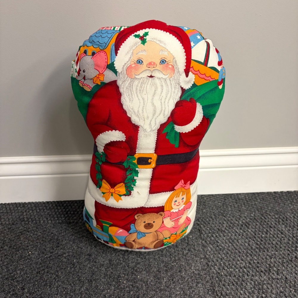 Vintage Santa Claus Fabric Pillow Plush Christmas Decor Teddy Bear Rocking Horse